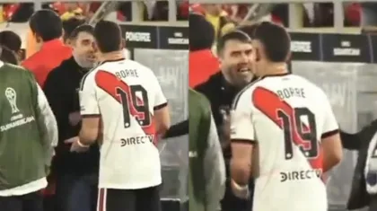 Coudet y Santos Borré protagonizaron un cruce fuerte en el partido de River en Colombia