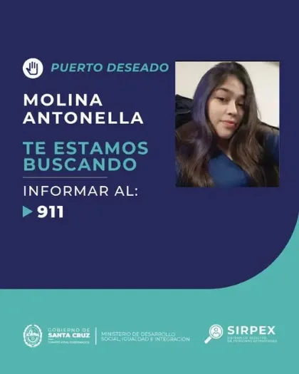 Búsqueda de adolescente desaparecida en Puerto Deseado