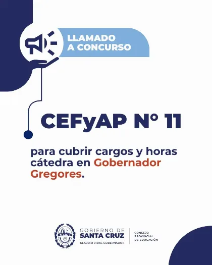 Convocatoria para cargos en CEFyAP N° 11 de Gobernador Gregores